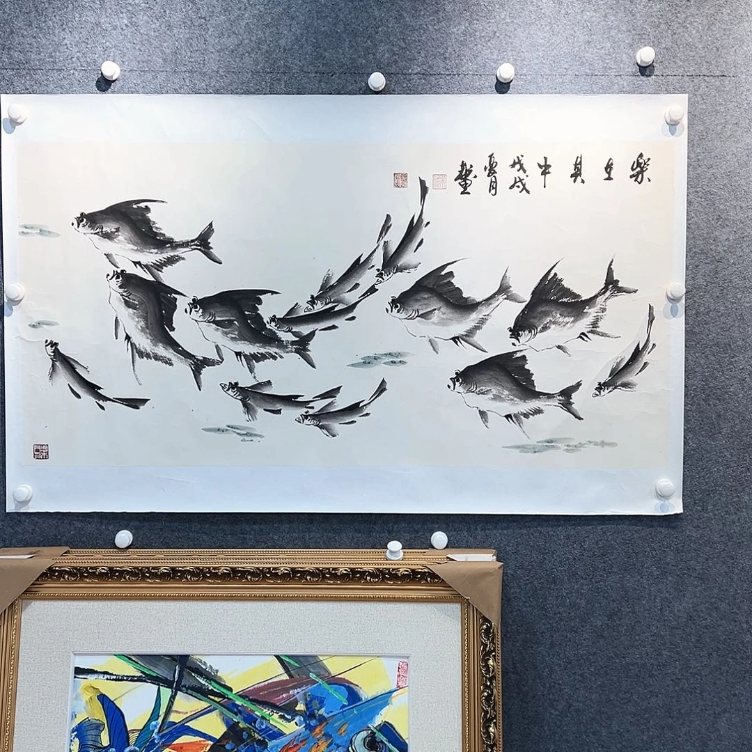国画知鱼知乐纯手绘