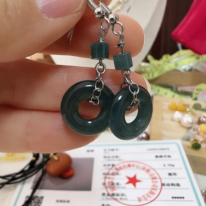 翡翠银S925镶嵌耳饰环环款卡15.5有结构
