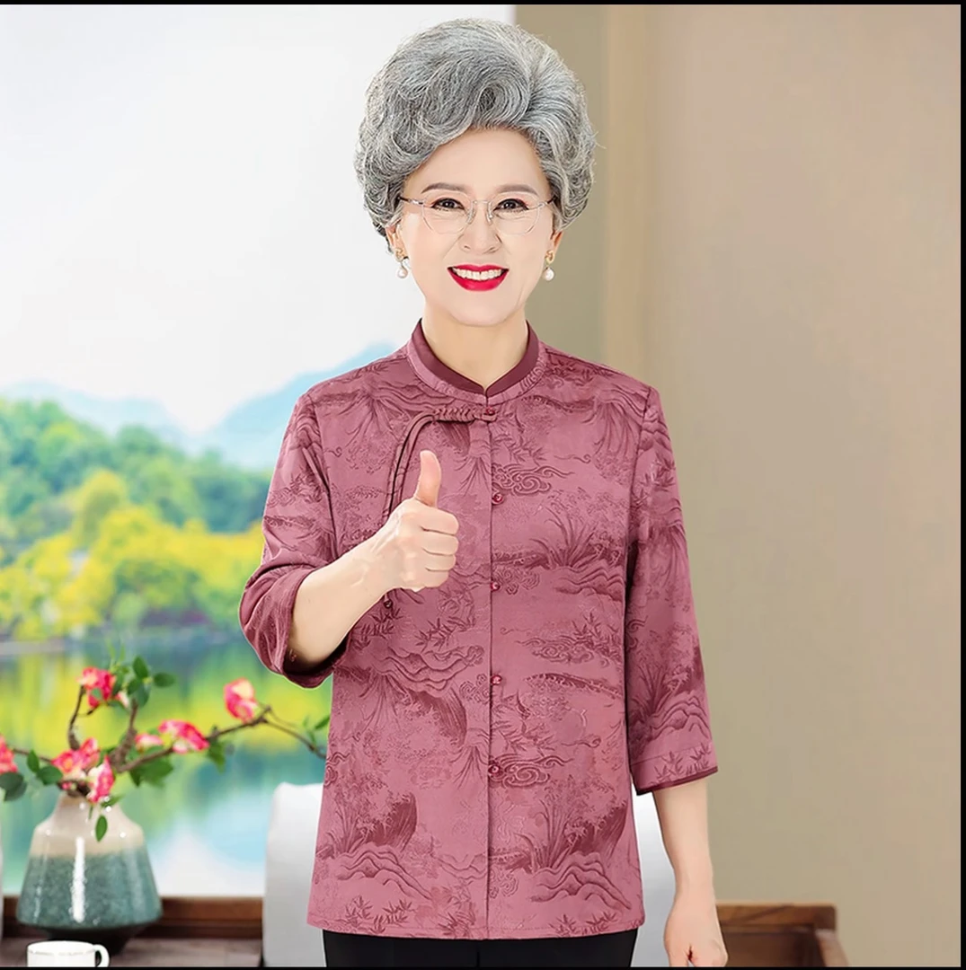 9538-衬衫常规中老年女装减龄单衬衣【C仓黄包里】