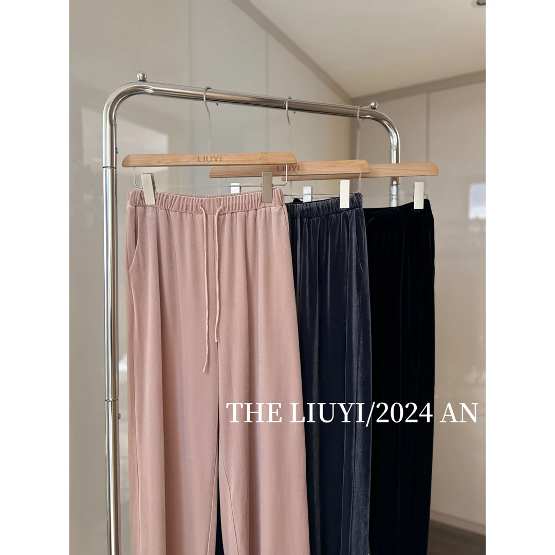 【LIUYI】秋冬高腰显瘦直筒丝绒裤48115