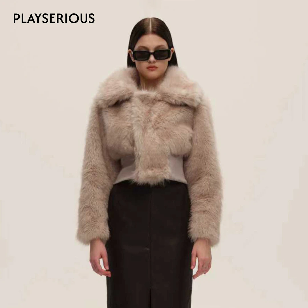 SIJIA SUDIO 2025秋季新款紫灰色收腰毛毛外套女毛毛拼接收腰外套