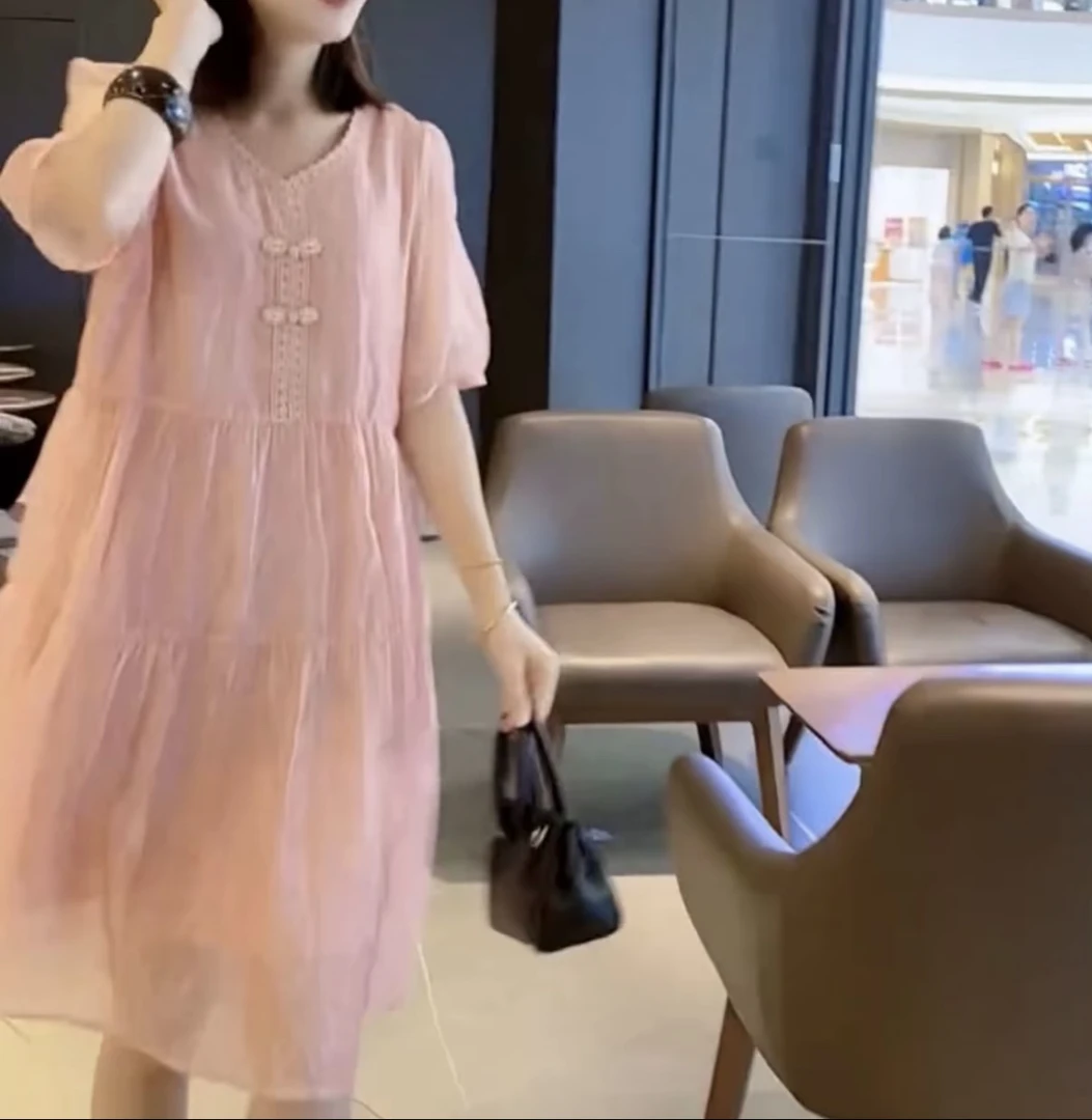 夏季新款宽松休闲时尚女大码新中式连衣裙