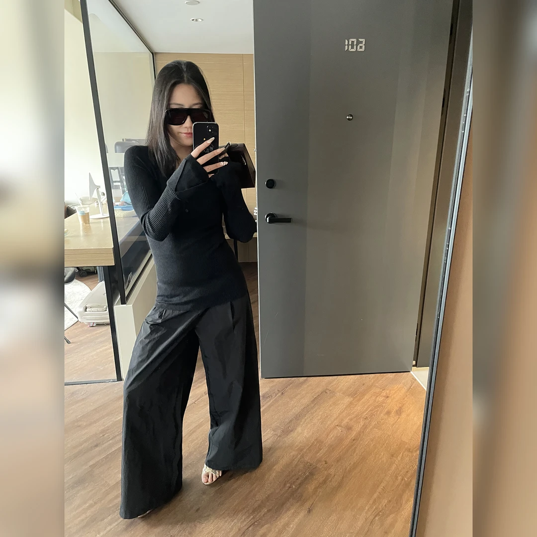 haonanhuang羊毛混纺修身尖领显瘦单排扣黑色藏蓝色针织开衫