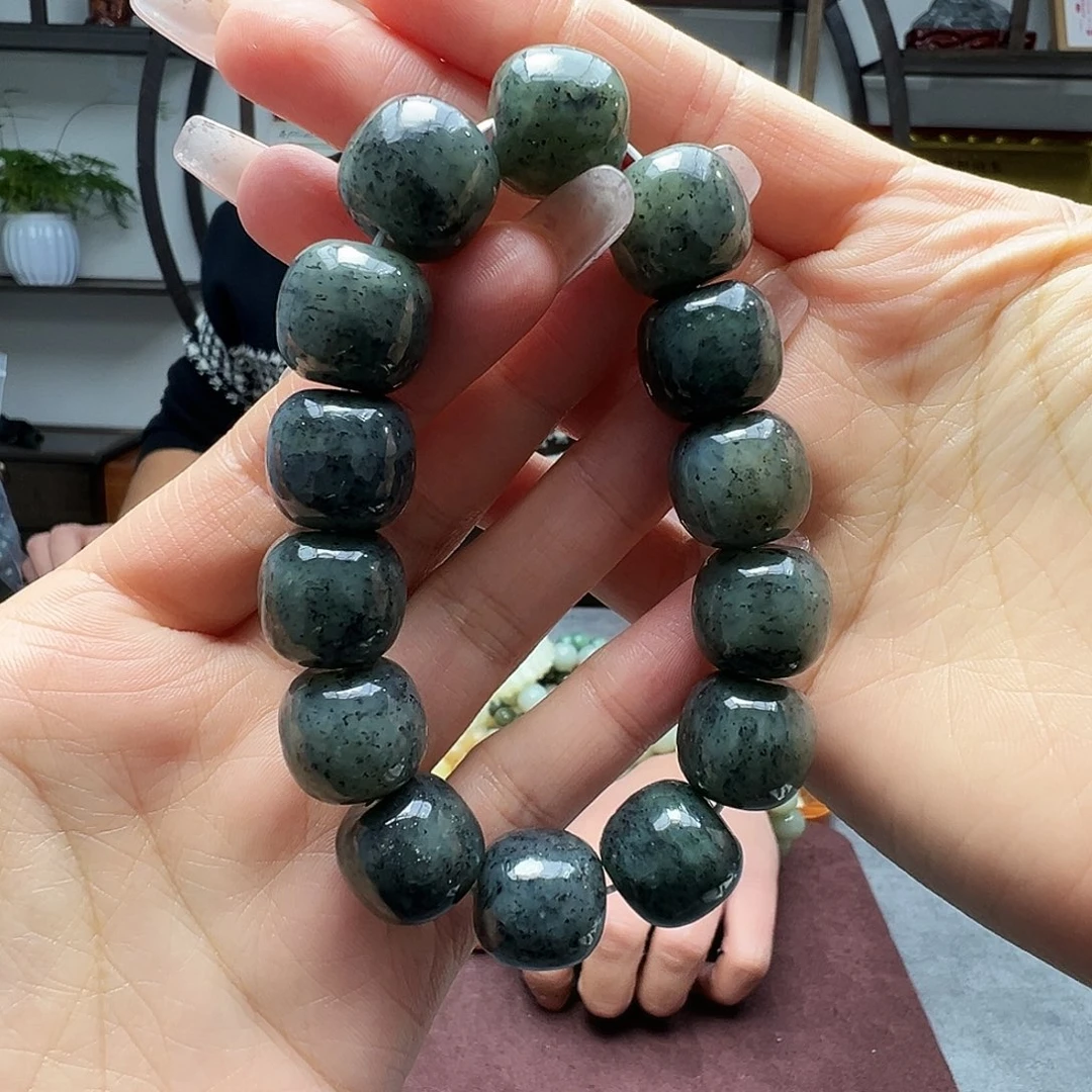 和田玉未镶嵌手链16点墨青花