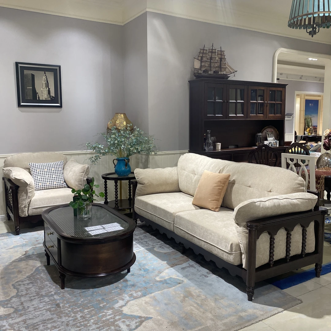 【样品处理】SF-6F法式奶油风原木沙发休闲美式软体实木客厅沙发