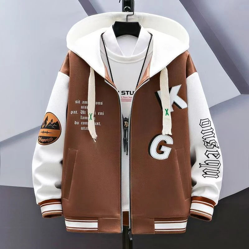 外套男棒球服春秋潮流青少年学生帅气休闲连帽美式男秋装外套夹克
