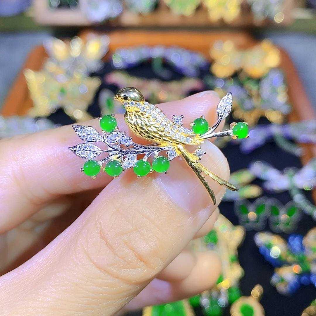 颈饰银S925镶嵌翡翠