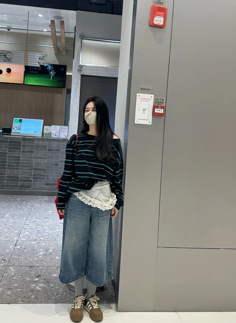 小花同学 韩版复古高腰七分牛仔裤