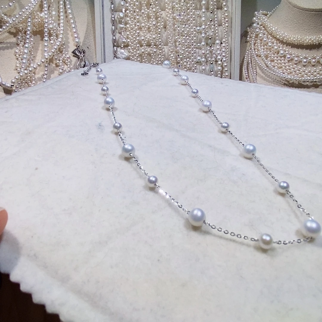 颈饰淡水珍珠银S925镶嵌满天星项链