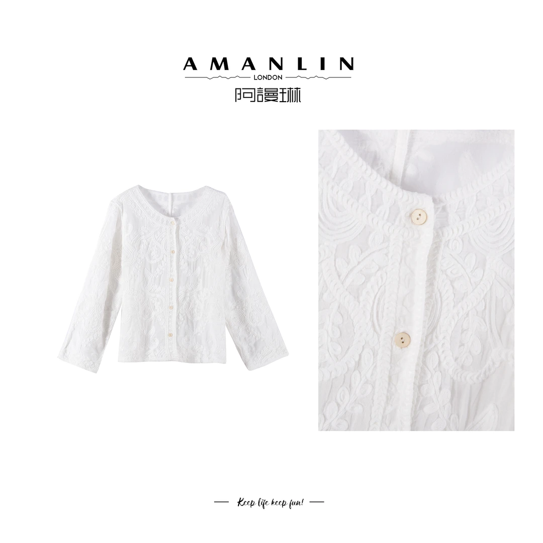 【AMANLIN】2025新品植物花纹气质高级感时尚圆领百搭衬衫F595353