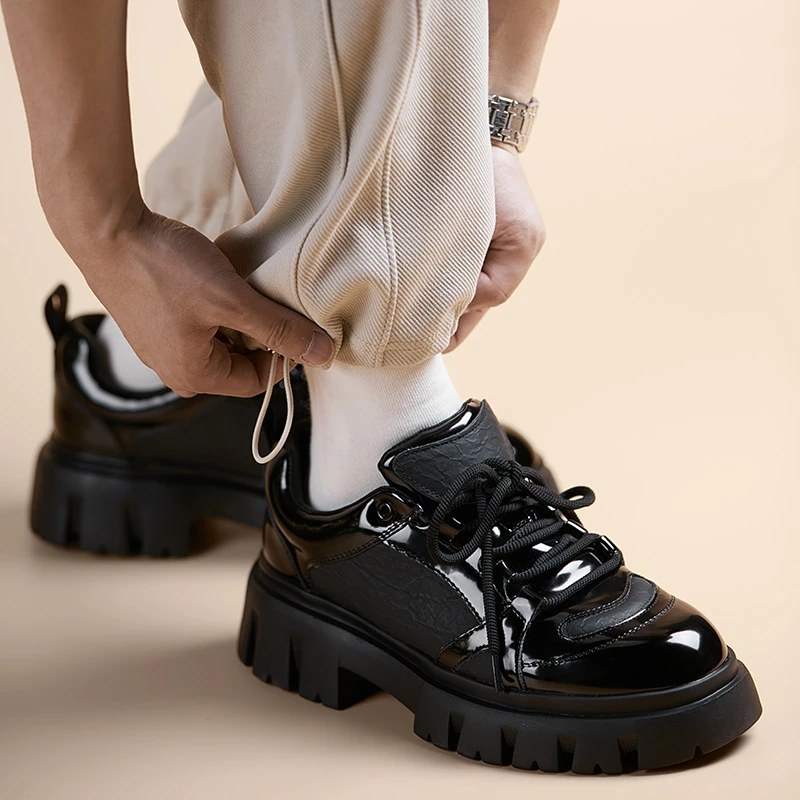 休闲运动皮鞋男新款厚底增高商务正装英伦青年软底潮流百搭男鞋子