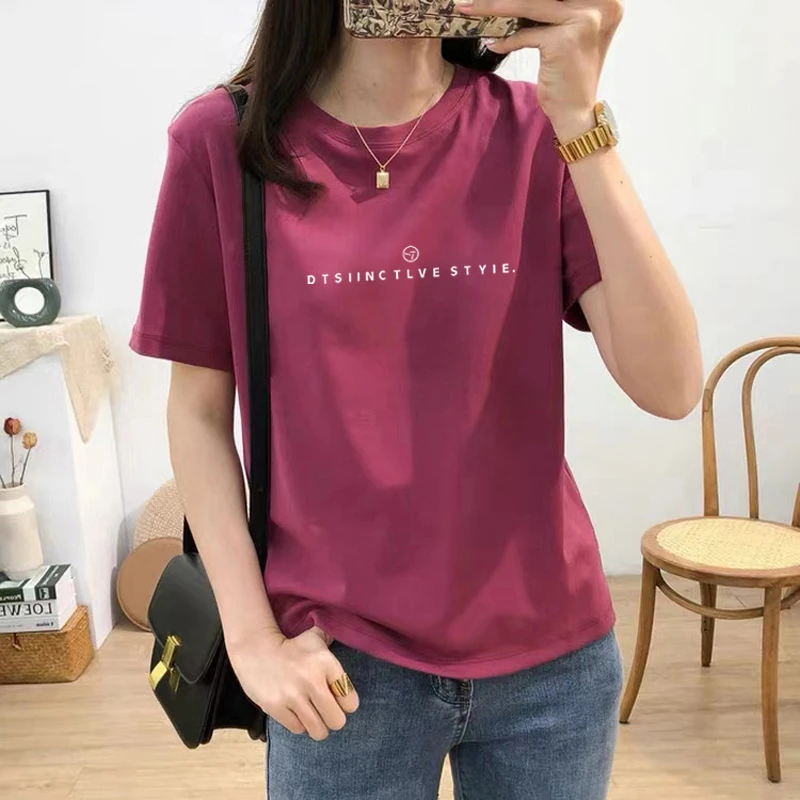 夏季新款纯棉圆领短袖t恤女韩版宽松大码胖mm洋气减龄打底衫上衣