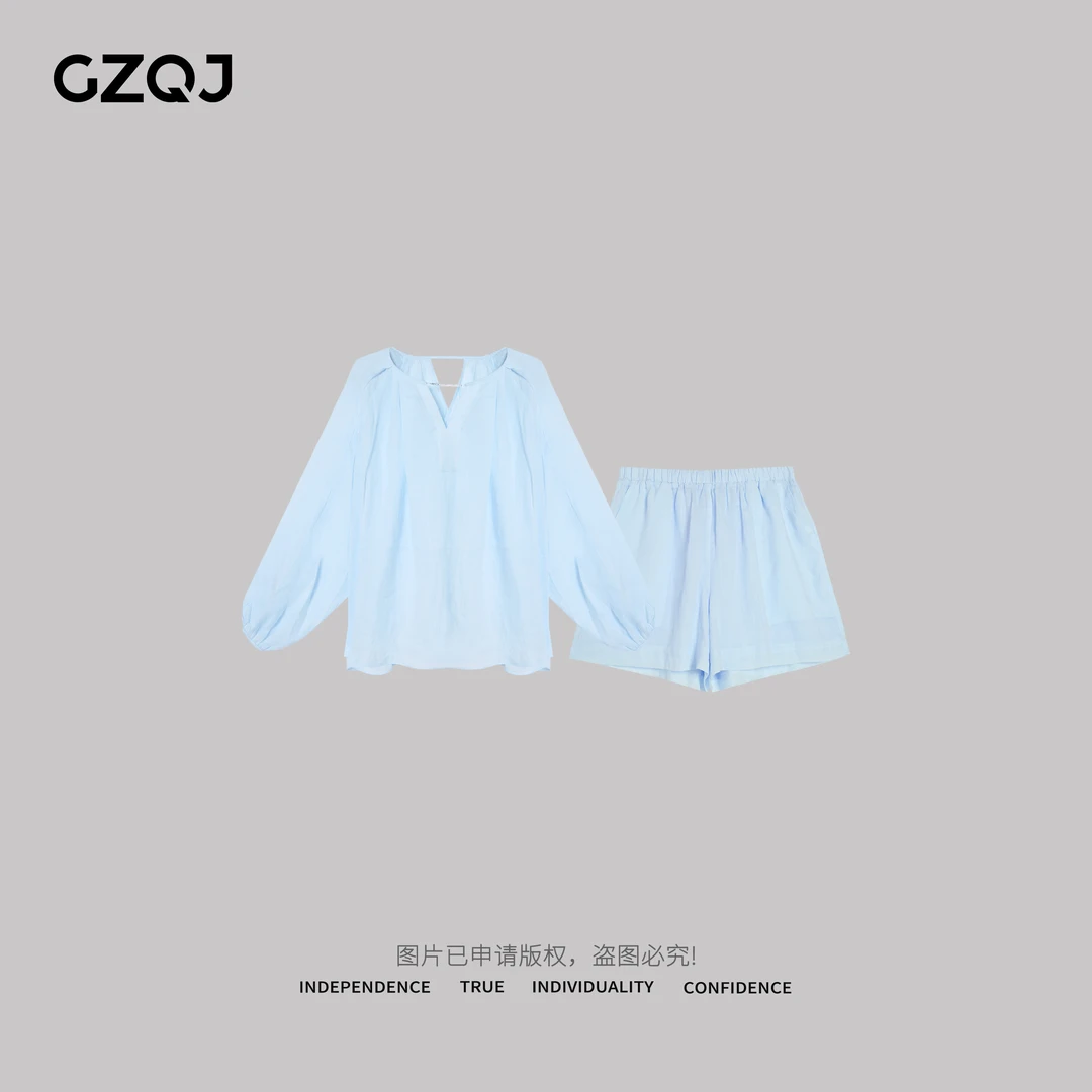 广州琴姐【仙度瑞拉】100苎麻欧若风防晒衬衫短裤时尚套装女夏季198
