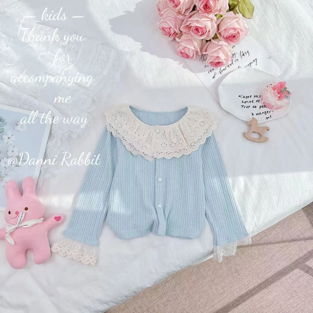 【Dannirabbit】*时尚花边+柔软条纹*女童开衫 D-A281