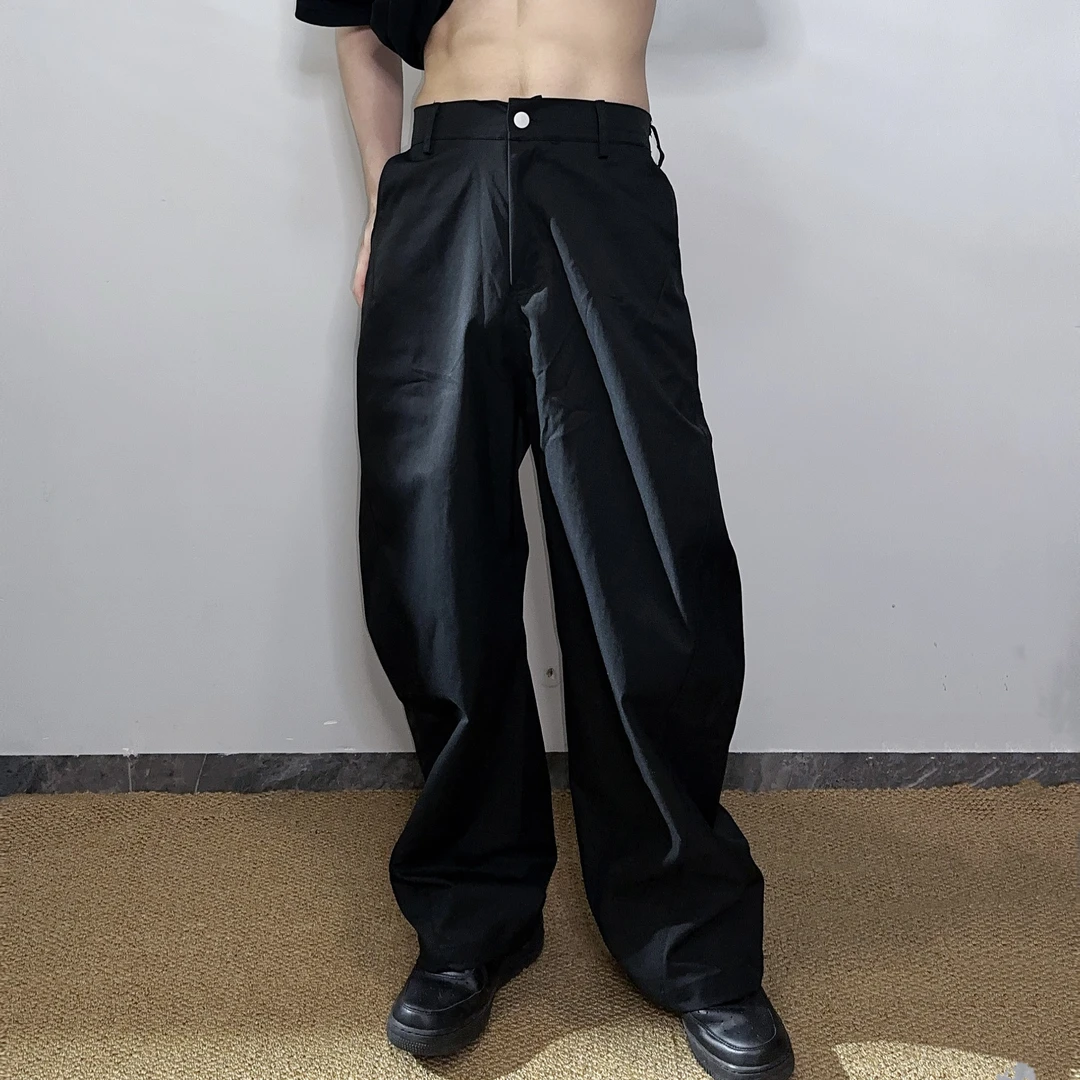 T1MEPALPENG春秋男士宽松窄腰弯刀直筒休闲裤纯色百搭轻熟潮流