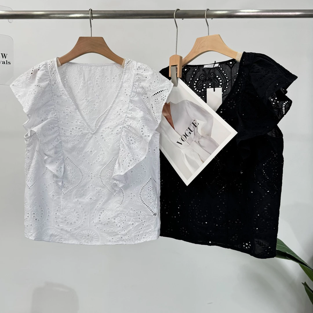 B543高端定制领带夹法式蝴蝶结设计师女士简约T恤百棉镂空重工