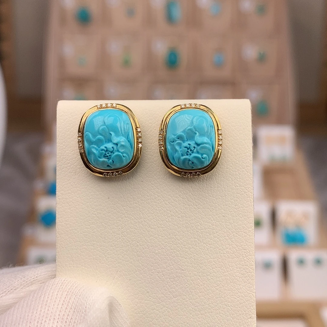 绿松石18K金镶嵌耳饰