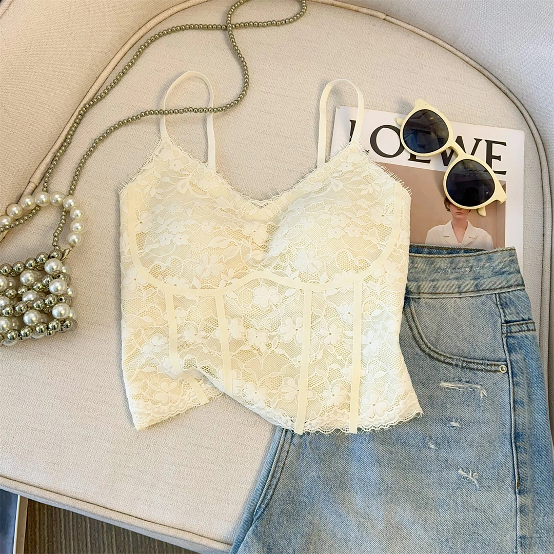 法式高级感提花一体式胸垫美背女夏季新款软糯舒适性感吊带抹胸