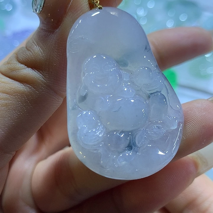 翡翠18K金镶嵌颈饰天然翡翠A货吊坠