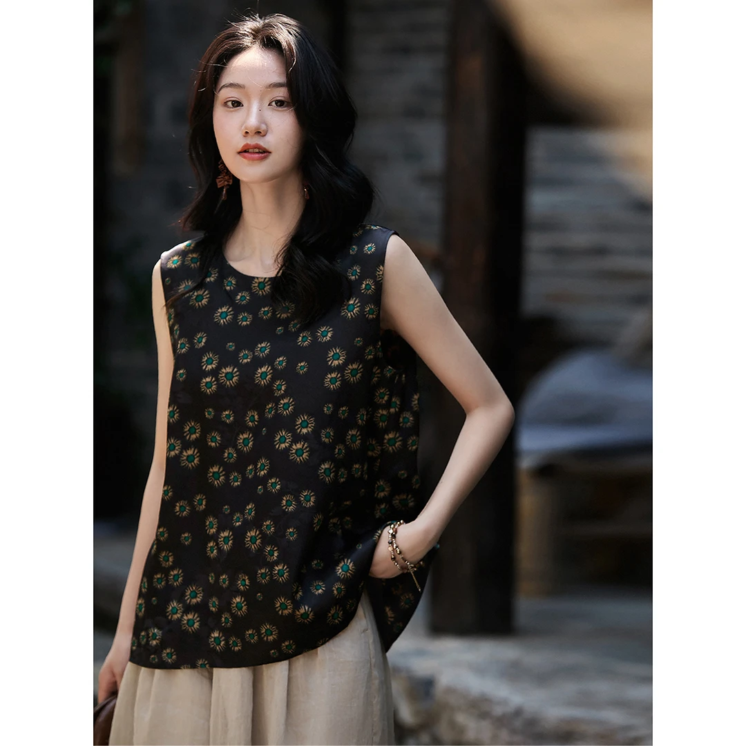 【墨色花田 云纱轻舞】非遗香云纱桑蚕丝印花小上衣SYD884202MG