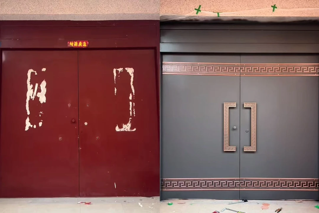 农村中式不锈钢镀铜压边板仿古门裙拉丝古铜农村大门装饰配件