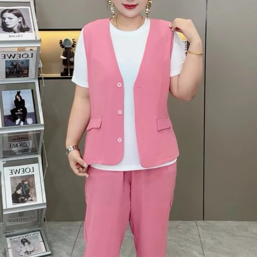 梦梦家7062款夏季洋气显瘦遮肉减龄气质三件套