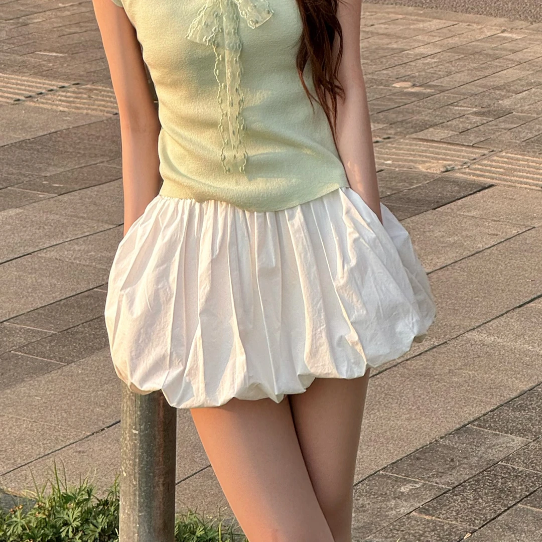 蔡小姐2025夏季花苞短裙高腰显瘦a字蓬蓬短裙