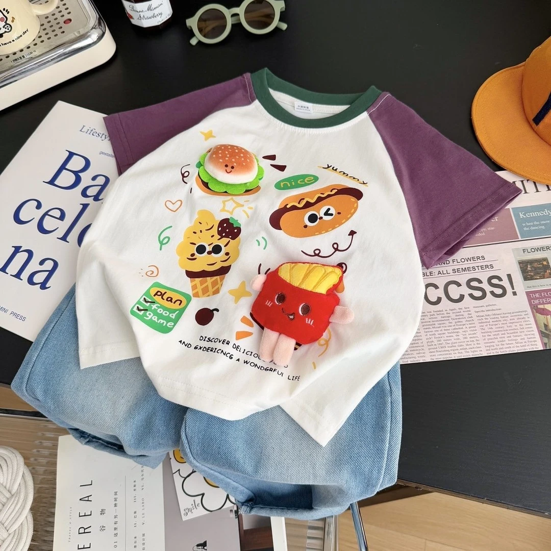 幼儿园立体玩偶韩版时尚女童夏季短袖T恤夏装儿童洋气男童t恤潮款