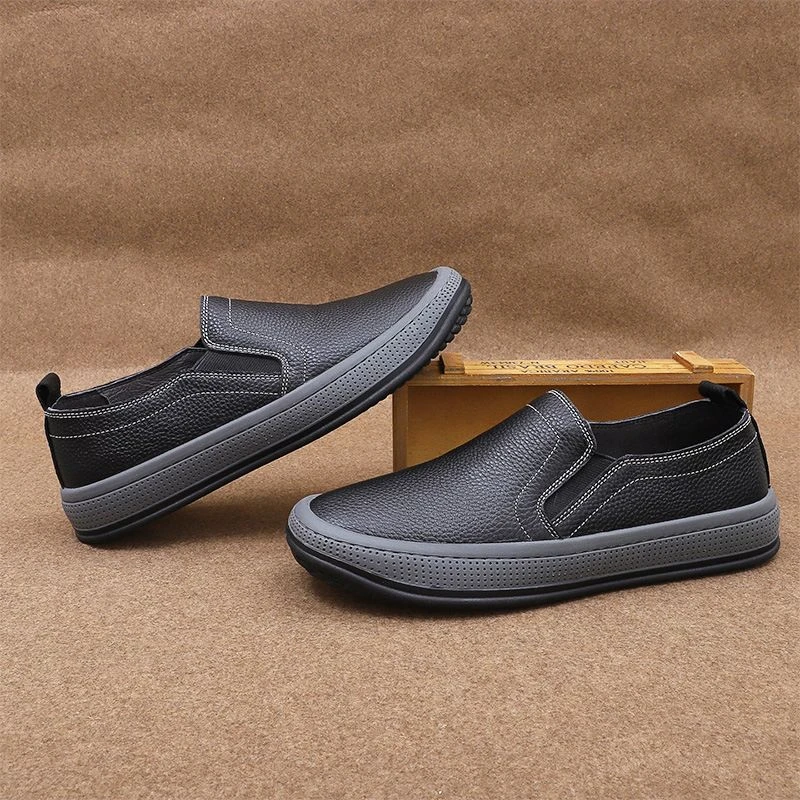 2025春季商务防水休闲皮鞋一脚蹬皮面爸爸鞋防滑耐磨轻便舒适男鞋