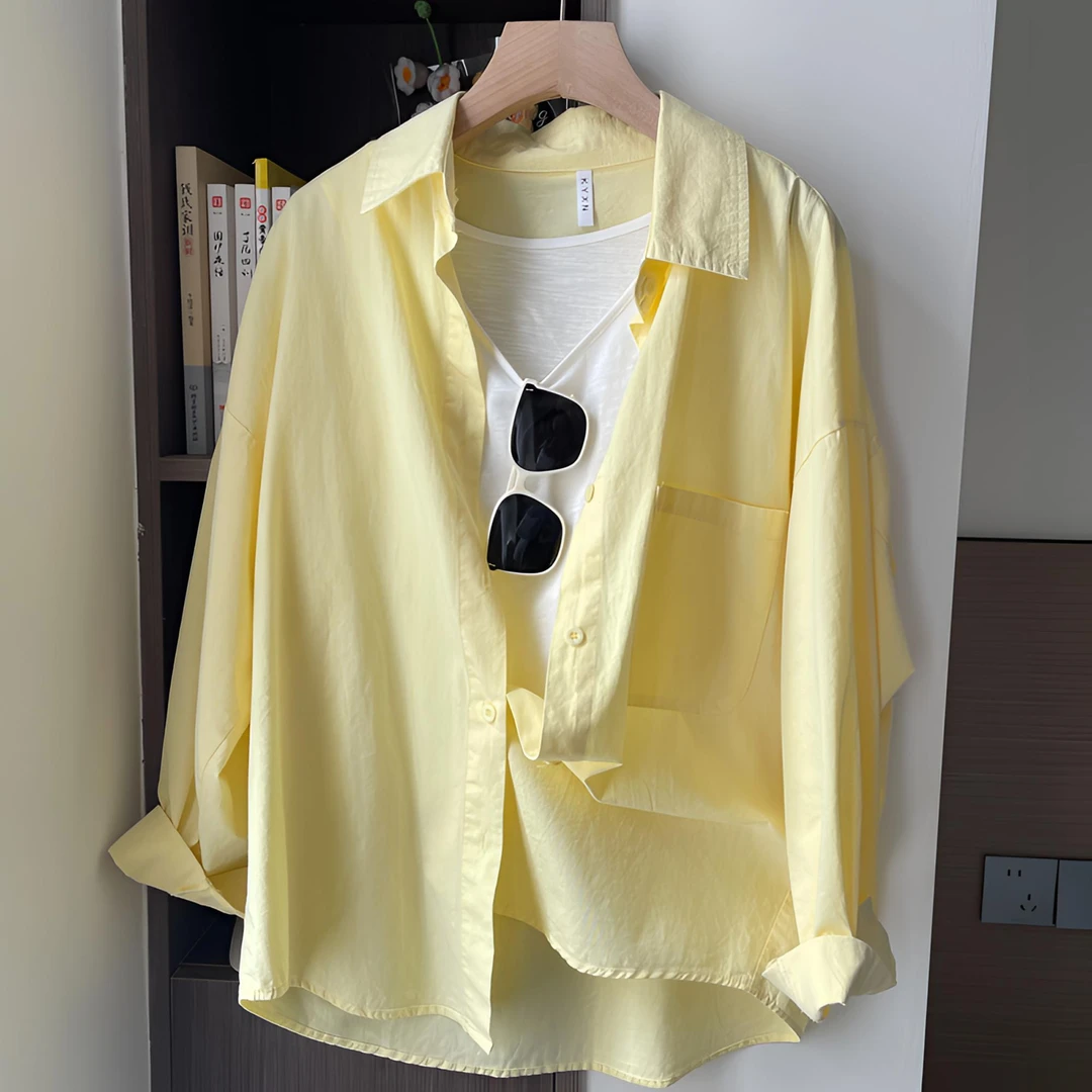 【卡伊仙妮 100%棉认准正版】百搭外穿防晒长袖衬衫女外套宽松衬衣