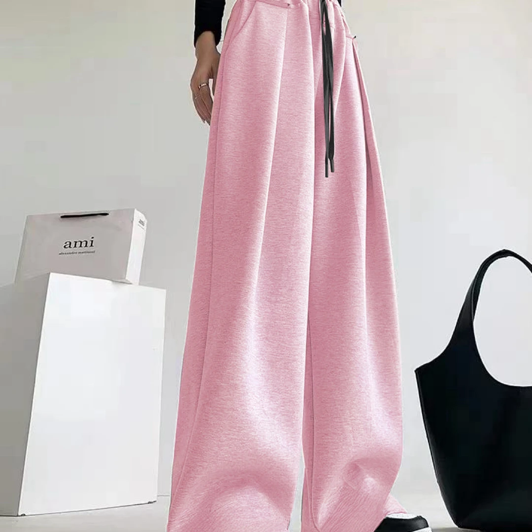 秋冬季新款女式格子休闲高腰宽松直筒拖地阔腿裤显瘦百搭外穿薄款