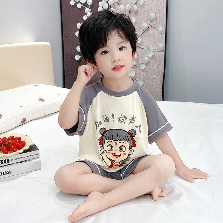 男童哪吒睡衣套装夏季薄款2025新款男孩宝宝莫代尔儿童空调家居服
