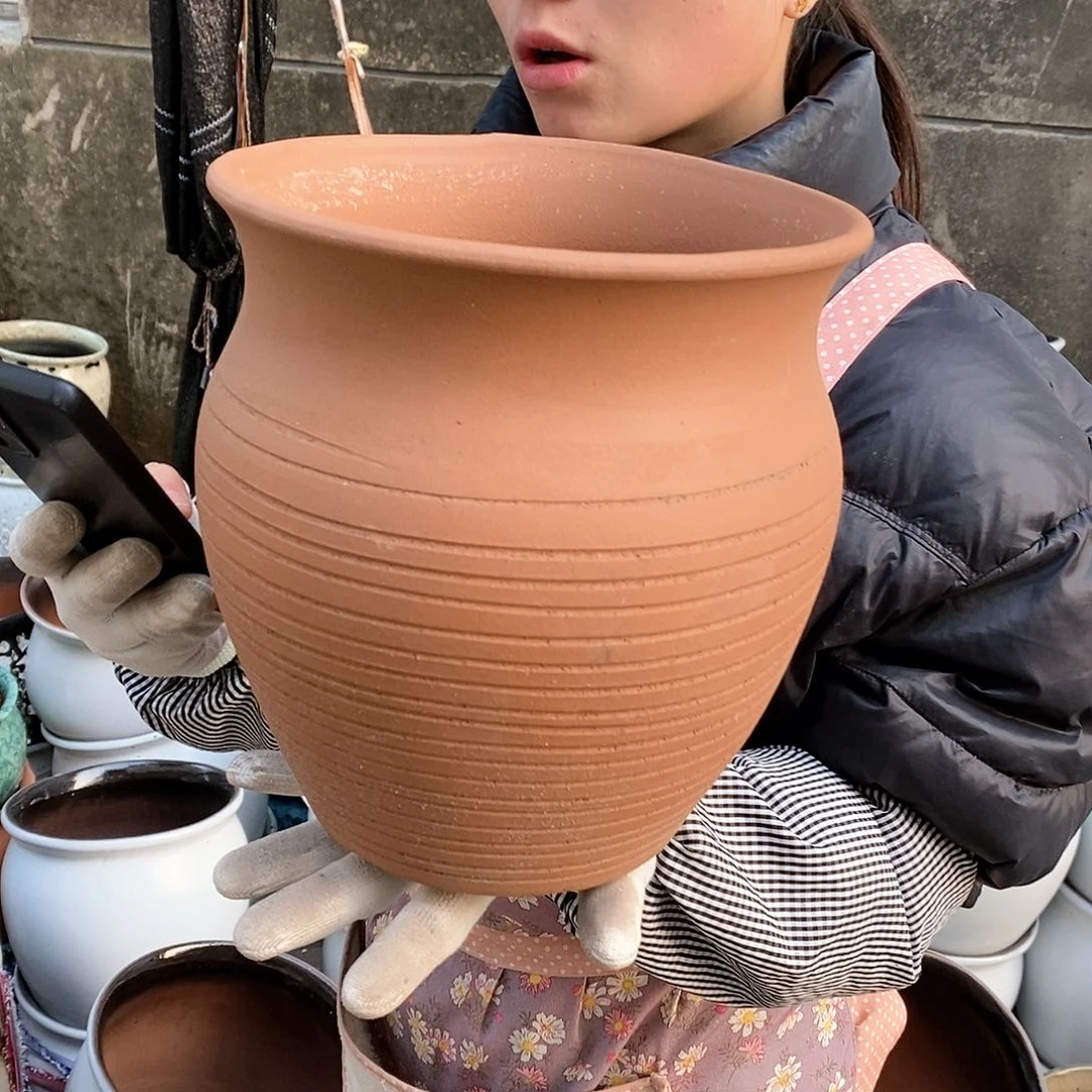 紫砂花盆瑕疵口21高23瑕疵