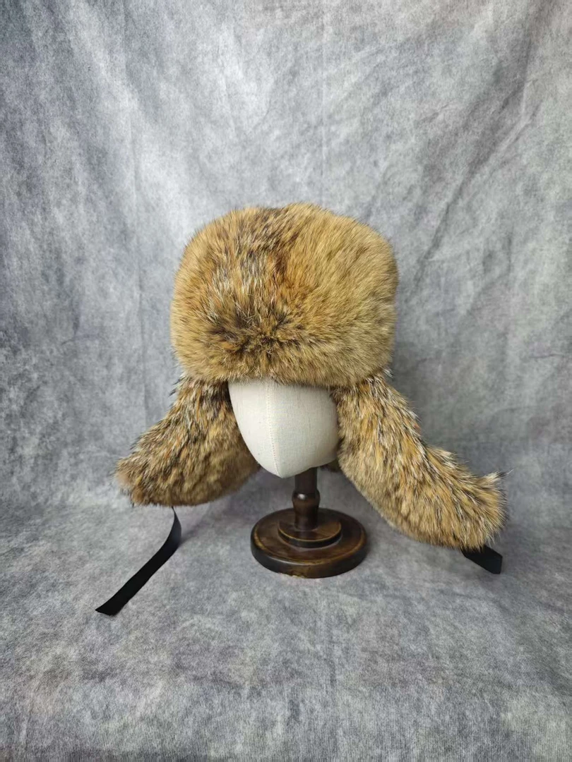 冬季秋季街头风田园风雷锋帽帽子休闲百搭郊狼毛原色护耳棉帽