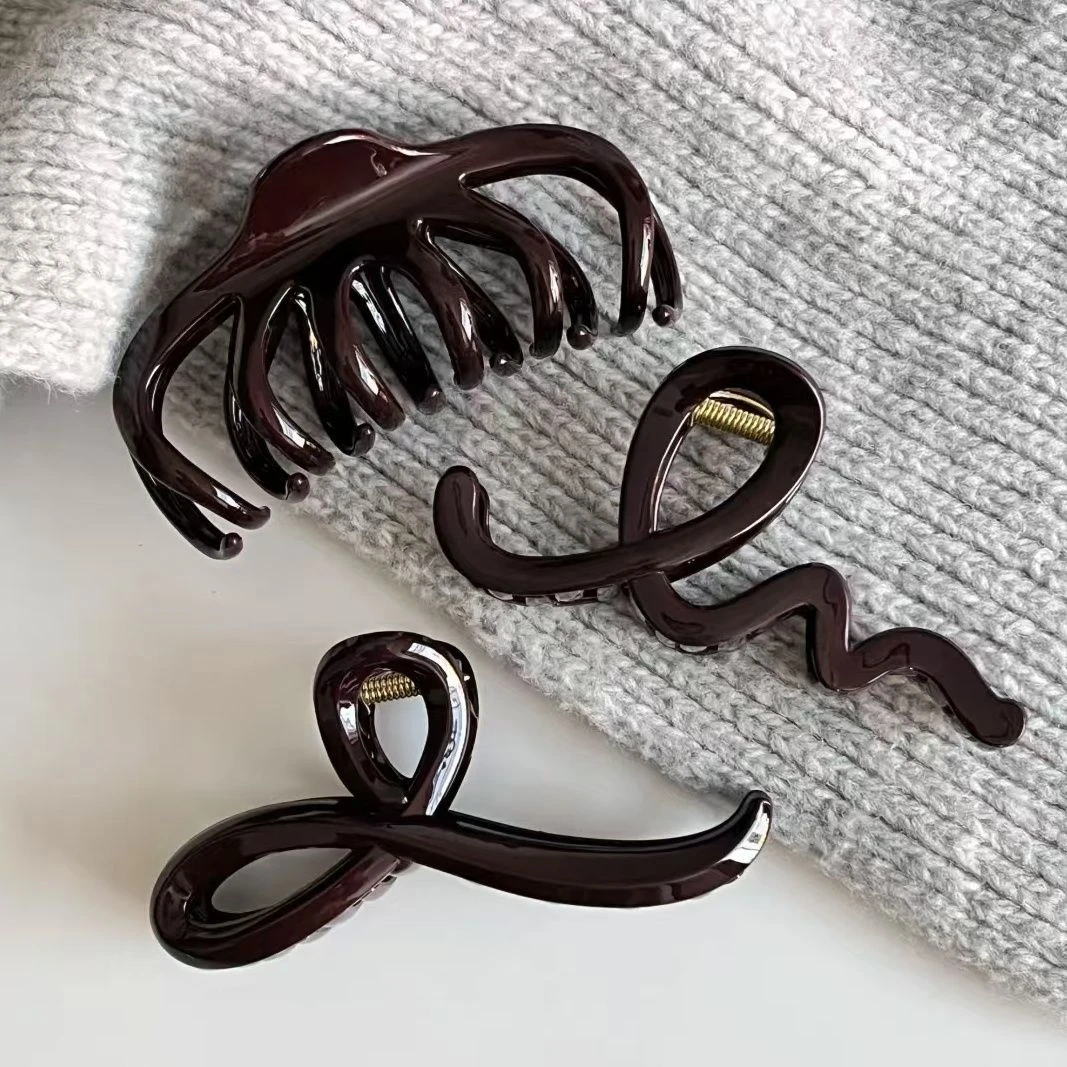 十月复古咖色抓夹女时尚气质鲨鱼夹多发量盘发夹头饰发饰发夹新款