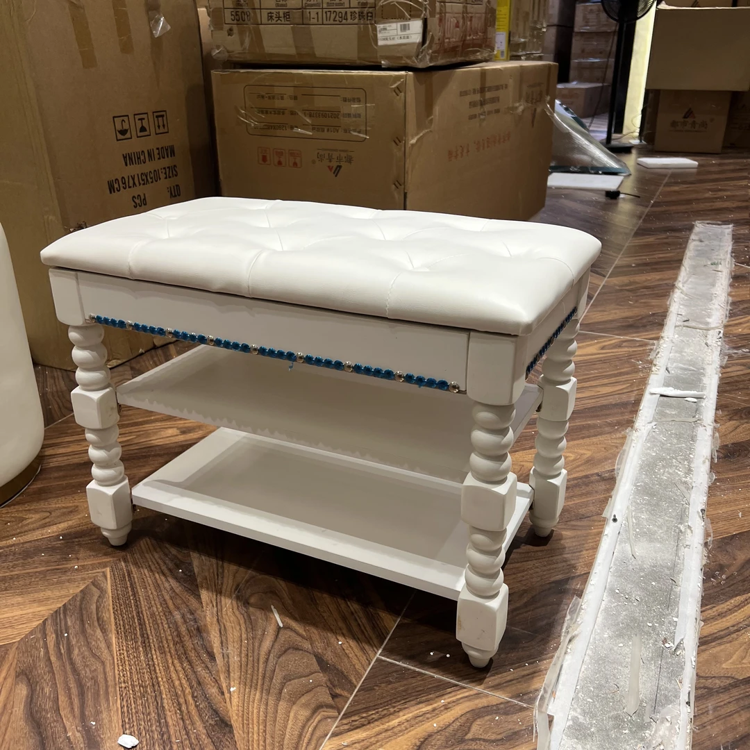 白色皮艺客厅玄关方几简约床尾欧式坐垫换鞋凳60*34CM凳子家用