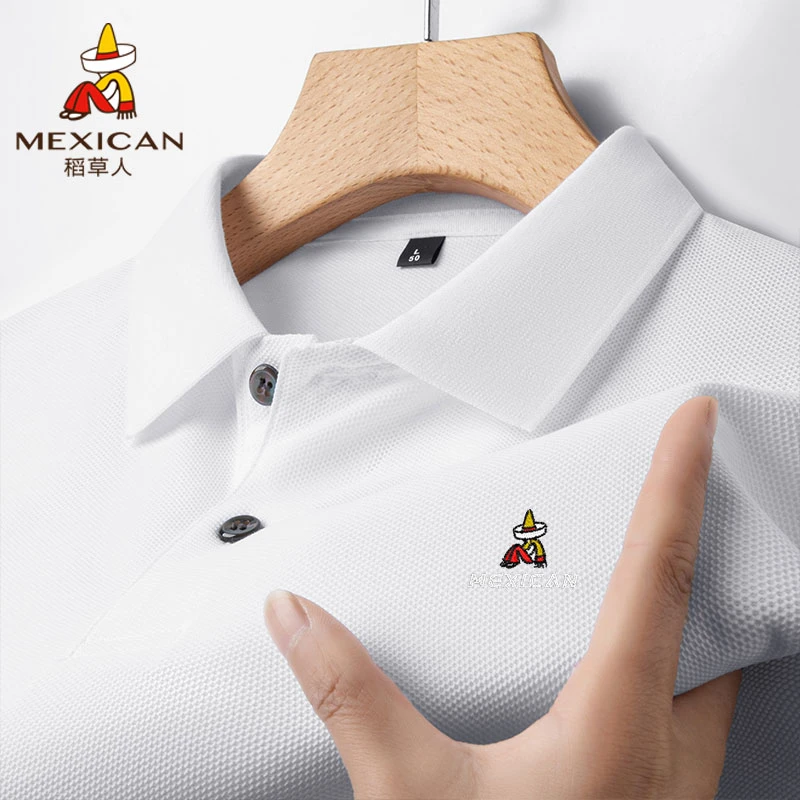 Mexican/稻草人夏季休闲男士短袖polo衫中青年透气T恤翻领上衣