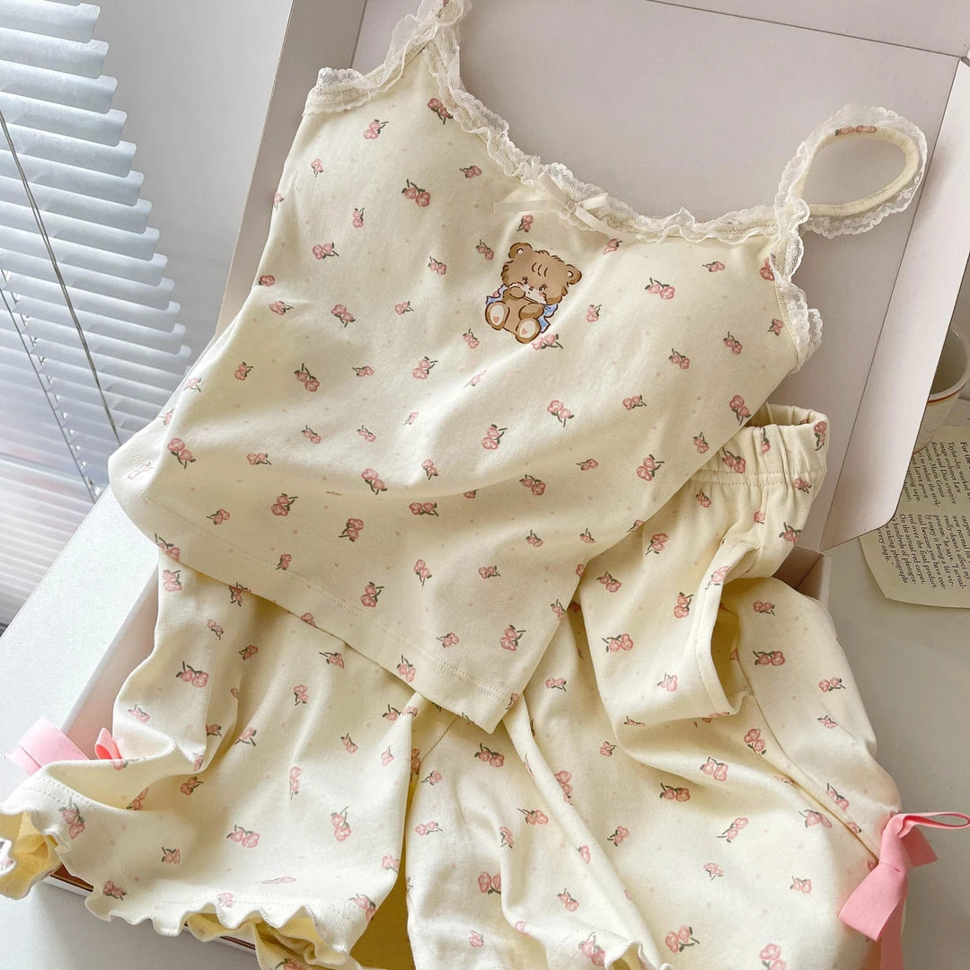 【baby小熊】可爱少女风吊带睡衣套装女士纯欲小碎花夏天新款家居服
