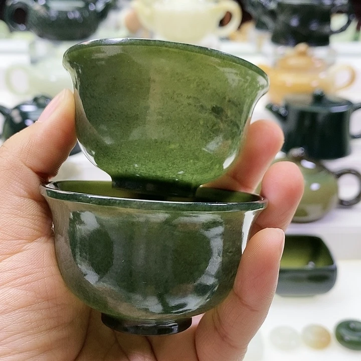 未镶嵌和田玉（糖玉）挂件深***艺杯子一对