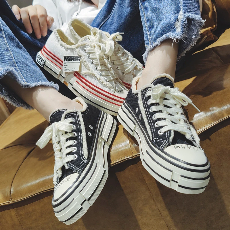 新款吴建豪明星同款乞丐鞋硫化鞋厚底低帮情侣男女士帆布增高鞋男