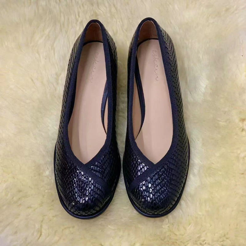 ESKEIN配旗袍鞋复古奶奶鞋女粗跟软面软底浅口大码宽胖脚小跟单鞋