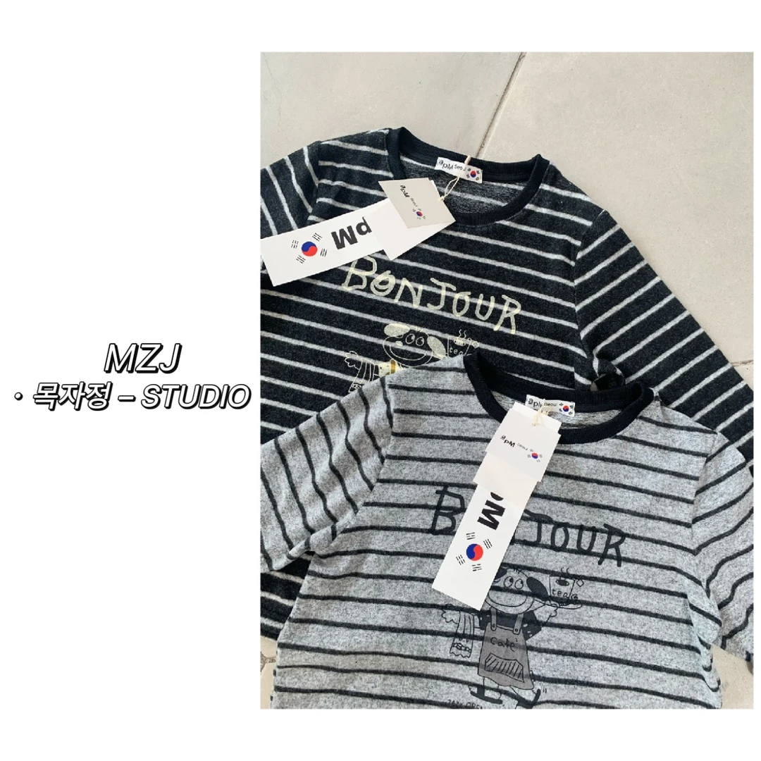 木子静-「咖啡狗狗」韩系字母狗狗印花圆领长袖T恤-9162-C