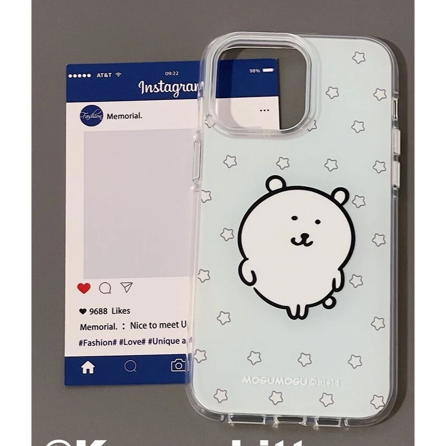 薄荷绿自嘲熊适用苹果16大孔15手机壳iPhone14/13透明12软11卡通