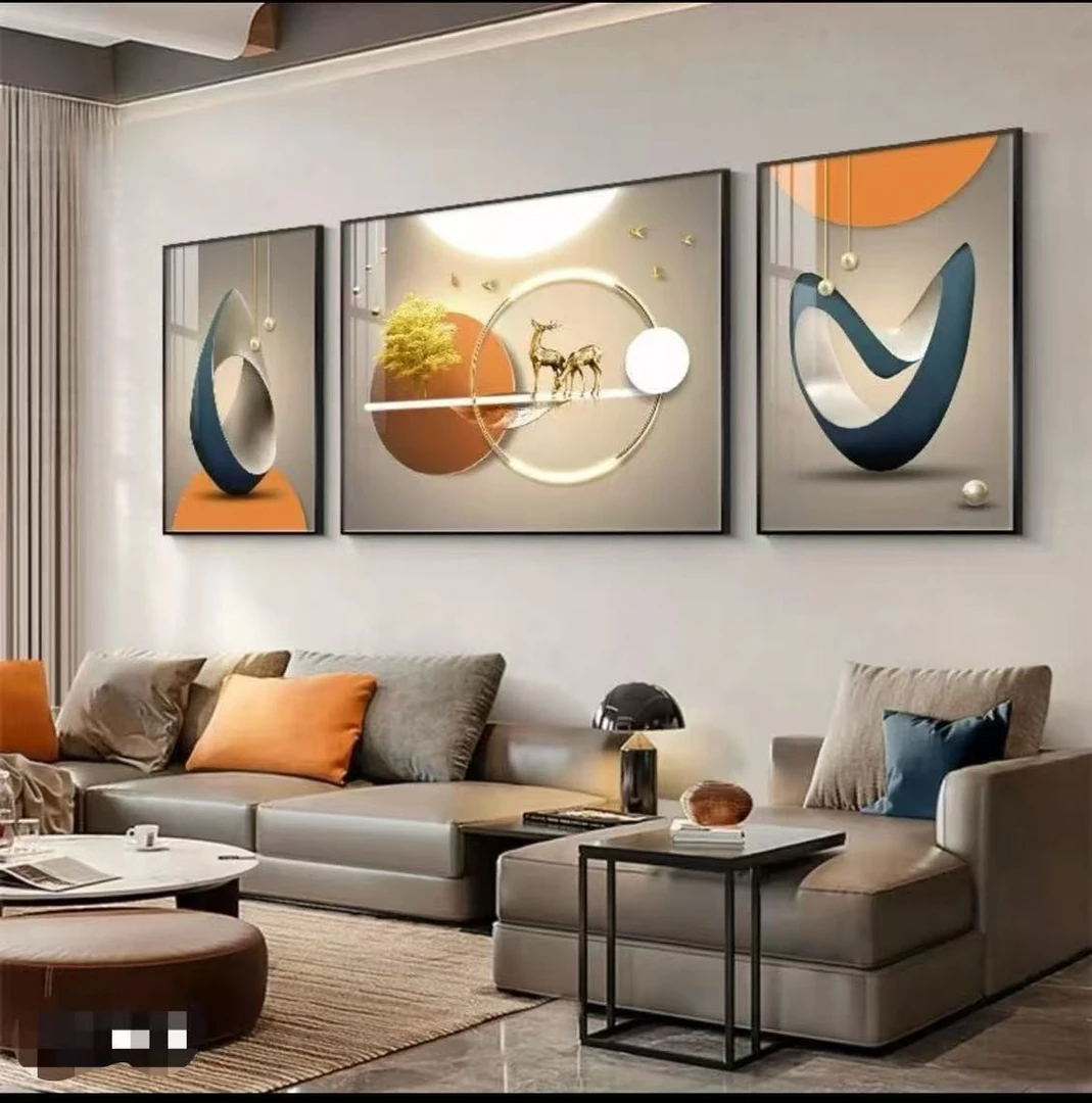 升级版客厅三联画-【新筑梦空间】晶瓷镶钻画客厅沙发背景墙装饰画