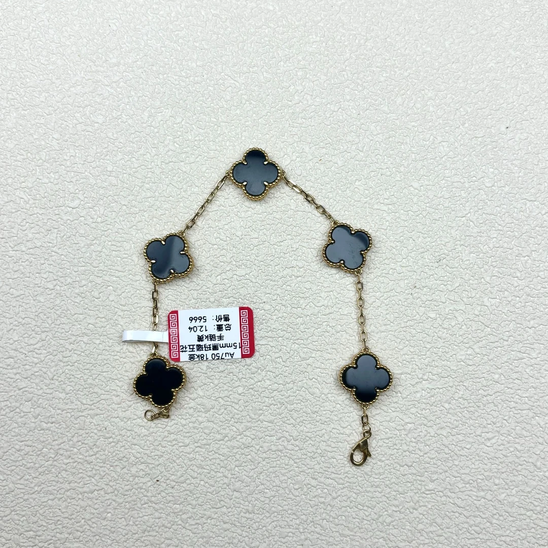 重金版）18K金镶嵌黑玛瑙五花手链