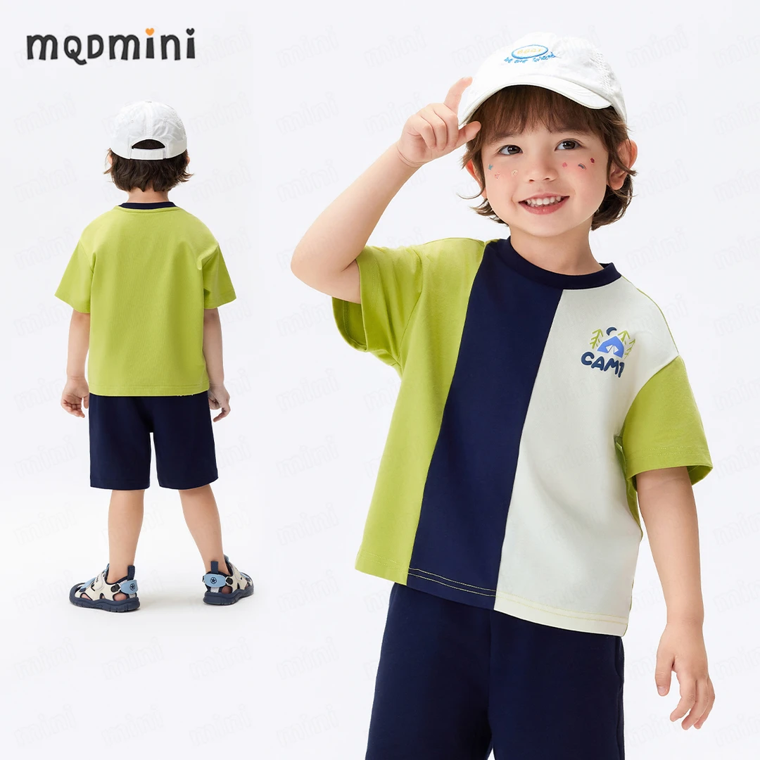 MQDMINI童装男童t恤2025夏季中小童宽松不闷热随意出行穿搭套装