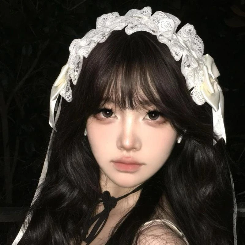 安妮的早餐白色蝴蝶结蕾丝发带女甜美可爱发箍洛丽塔拍照头箍发饰