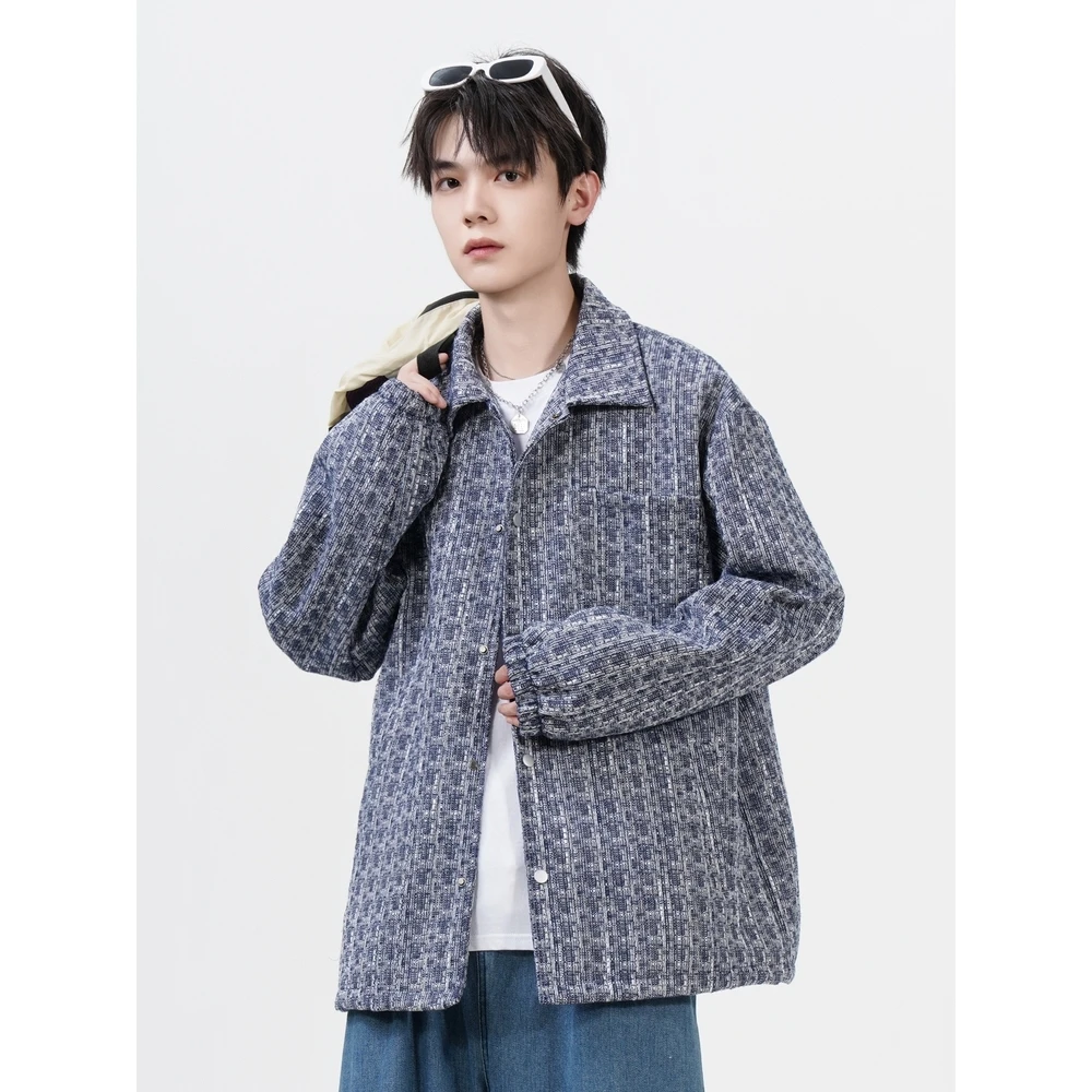 小香风衬衫外套男士春秋季潮牌宽松百搭休闲情侣上衣服男装夹克衫