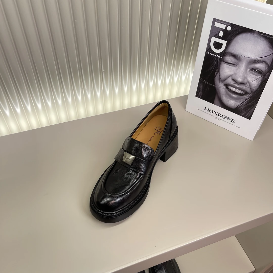 【BaBole】6cm,2025春秋新款厚底粗跟乐福鞋圆头单鞋深口女鞋 X2953