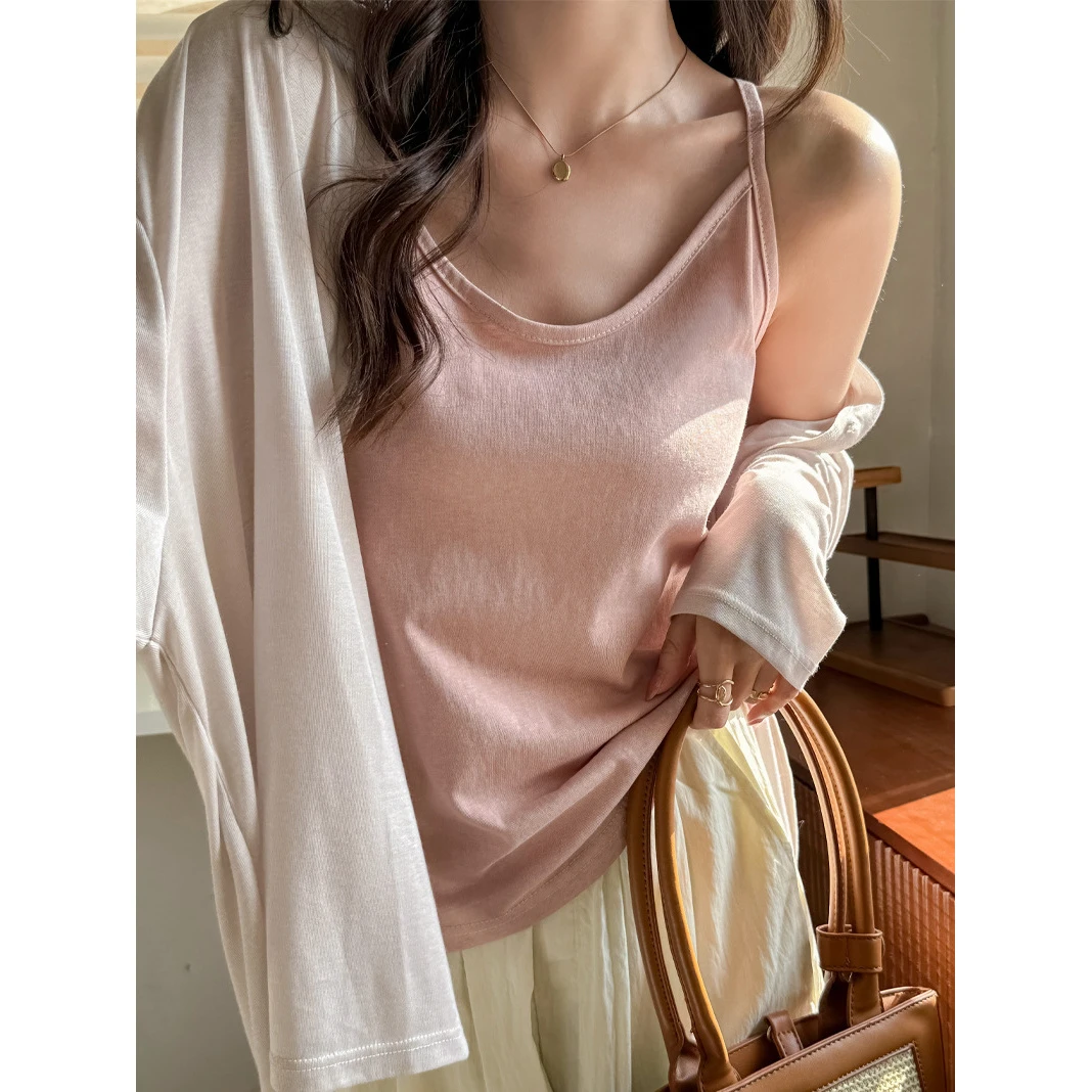 韩系宽松内搭吊带背心女式新款遮肚子休闲百搭领无袖可外穿上衣